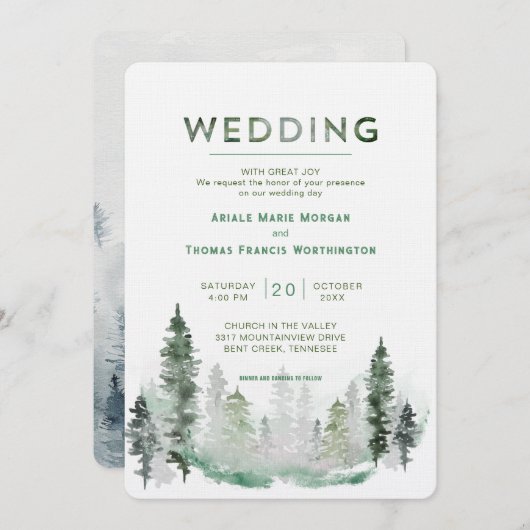 Invitation Forêt de montagne Mariage moderne (Devant / Derrière)