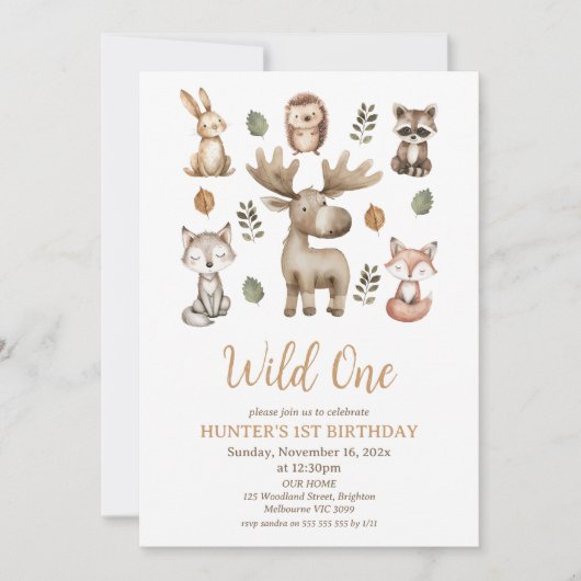 Invitation Forêt de Moose moderne Un 1er anniversaire (Devant)