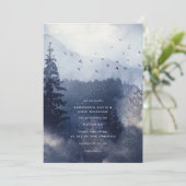 Invitation Forêt de neige bleue moderne avec Mariage d'oiseau (Debout devant)