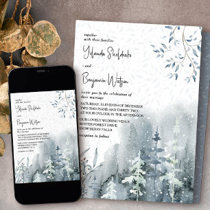 Invitation Forêt de Neige Feuilles Délicates Mariage d'Hiver