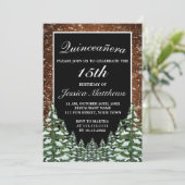 Invitation Forêt de neige noire et pin de bois Tiara Quinceañ (Debout devant)