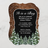 Invitation Forêt de neige Pine Bébé Garçon Fête de naissance (Devant / Derrière)