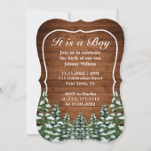 Invitation Forêt de neige Pine Bébé Garçon Fête de naissance (Devant)