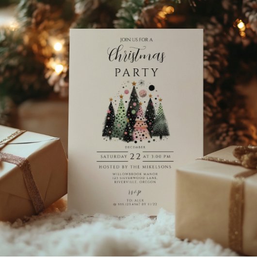 Invitation Forêt de Noël rose