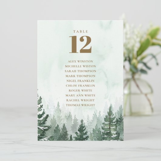Invitation Forêt de pin rustique Tableau Numéro de siège Grap (Debout devant)