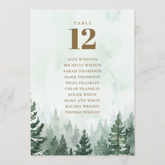 Invitation Forêt de pin rustique Tableau Numéro de siège Grap (Devant)