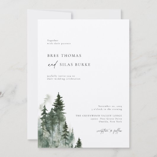 Invitation Forêt de pin sauvage Mariage rustique (Devant)
