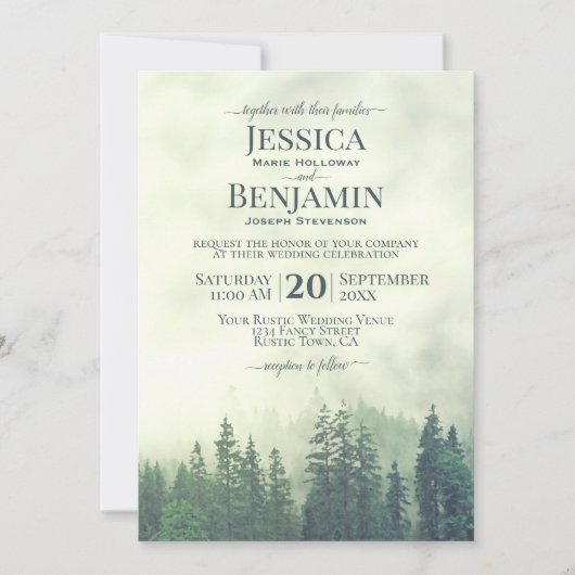 Invitation Forêt de pin vert foncé Rustique Mariage extérieur (Devant)