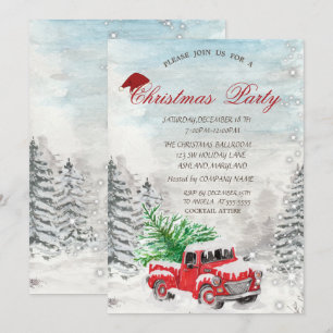 Invitation Forêt de pins au camion rouge de Noël
