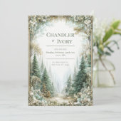Invitation Forêt de pins brumeuse Or Fleurs de mariage (Debout devant)
