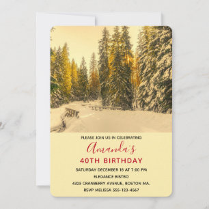 Invitation Forêt de pins couverts de neige Photo Anniversaire