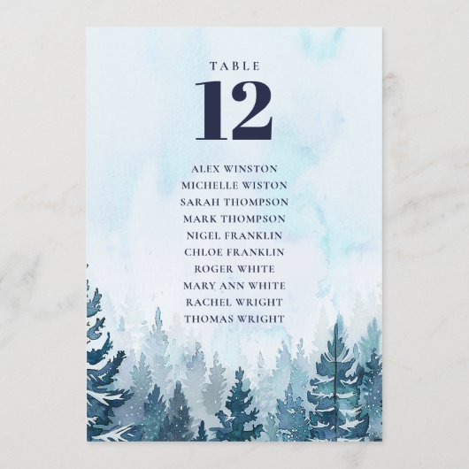 Invitation Forêt de pins d'hiver Tableau Numéro de siège Grap (Dos)