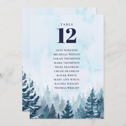 Invitation Forêt de pins d'hiver Tableau Numéro de siège Grap (Devant / Derrière)