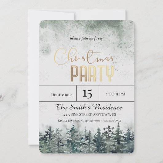Invitation Forêt de pins enneigée à l'aquarelle Noël (Devant)