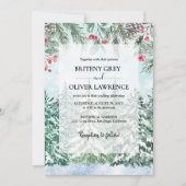 Invitation Forêt de pins enneigés aquarelle thème mariage (Devant)