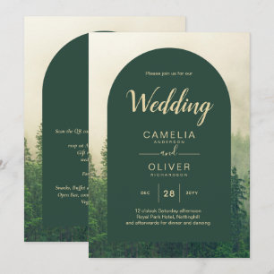 Invitation Forêt de pins montagne verte brumeuse Mariage