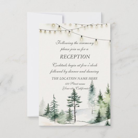 Invitation Forêt de pins, Réception de mariage avec guirlande (Devant)