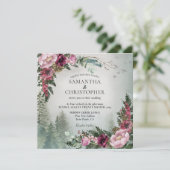 Invitation Forêt de pins Rose poussiéreuse Aquarelle Mariage (Debout devant)