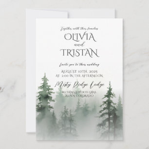 Invitation Forêt de pins rustique aquarelle mariage