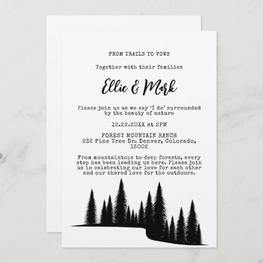 Invitation Forêt de pins rustiques Mariage extérieur (Devant / Derrière)