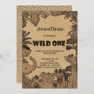 Invitation Forêt de pluie rustique Bois Animaux Brown Kraft