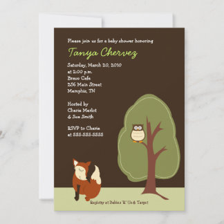 Invitation Forêt de renard et d'hibou Baby shower 5x7