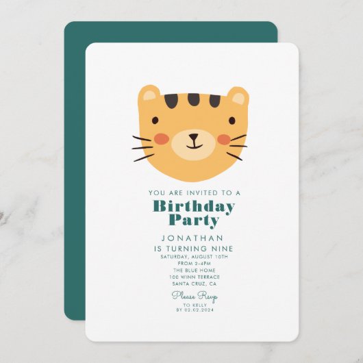 Invitation Forêt de tigre mignonne simple avec animaux Annive (Devant / Derrière)