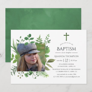 Invitation Forêt de verdure à l'aquarelle baptême ou christen