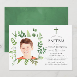 Invitation Forêt de verdure à l'aquarelle baptême ou christen