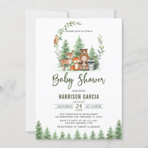Invitation Forêt de verdure Baby shower des animaux de bois
