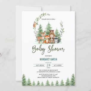 Invitation Forêt de verdure Baby shower des animaux de bois