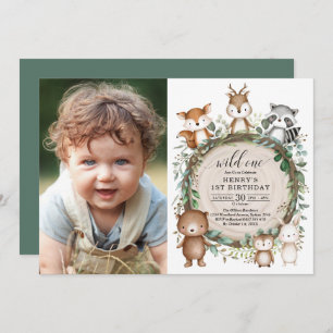 Invitation Forêt de Whimsical Forêt d'animaux sauvages Un ann
