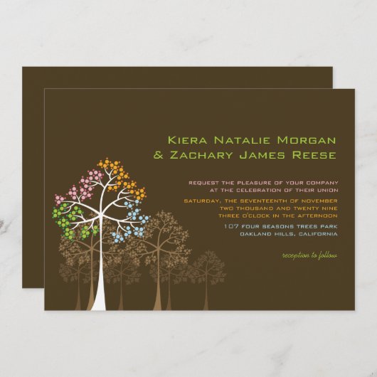 Invitation Forêt des arbres de quatre saisons Mariage des boi (Devant / Derrière)
