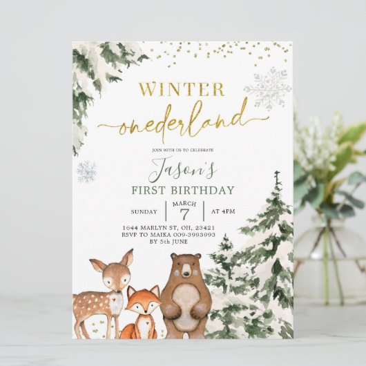 Invitation Forêt des bois d'hiver Forêt des neiges Premier an (Debout devant)