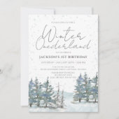 Invitation Forêt des neiges hiver Onederland Garçon 1er anniv (Devant)