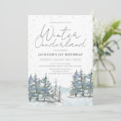 Invitation Forêt des neiges hiver Onederland Garçon 1er anniv (Debout devant)
