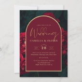 Invitation Forêt des Roses Rouges Vert Mariage d'hiver (Devant)