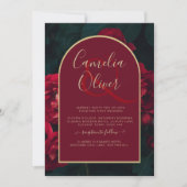 Invitation Forêt des Roses Rouges Vert Mariage d'hiver (Devant)