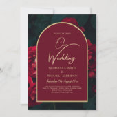 Invitation Forêt des Roses Rouges Vert Mariage d'hiver (Devant)