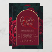 Invitation Forêt des Roses Rouges Vert Mariage d'hiver (Devant / Derrière)