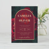 Invitation Forêt des Roses Rouges Vert Mariage d'hiver (Debout devant)