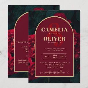 Invitation Forêt des Roses Rouges Vert Mariage d'hiver