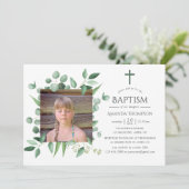Invitation Forêt d'eucalyptus Baptême ou Christening (Debout devant)