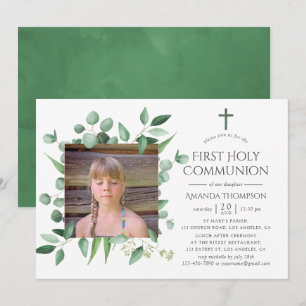 Invitation Forêt d'eucalyptus de verdure Première Sainte Comm