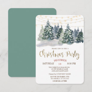 Invitation Forêt d'hiver à l'aquarelle, fête de Noël lumineus