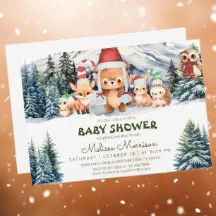 Invitation Forêt d'hiver Animaux Bois Bébé Garçon Douche