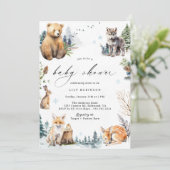 Invitation Forêt d'hiver | Baby shower boisé Neutre mignon (Debout devant)