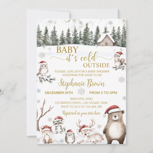 Invitation Forêt d'hiver Baby shower des animaux de forêt (Devant)