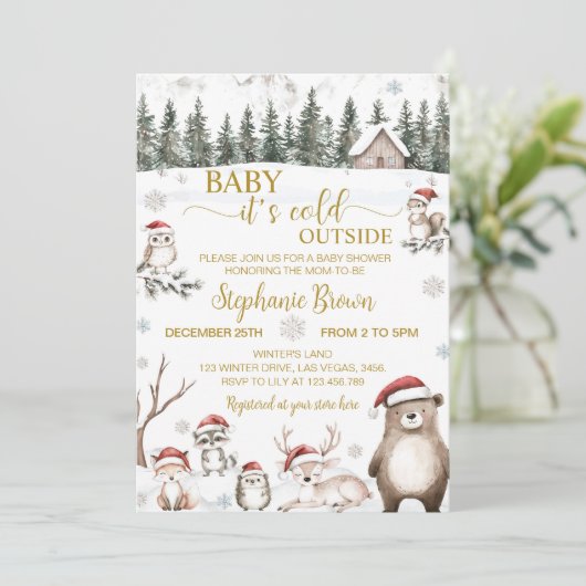 Invitation Forêt d'hiver Baby shower des animaux de forêt (Debout devant)