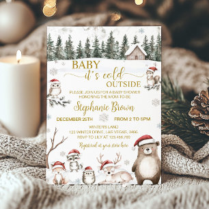 Invitation Forêt d'hiver Baby shower des animaux de forêt